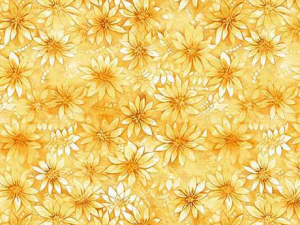 Decorative yellow floral pattern background with overlapping blossoms.