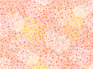 Abstract pastel pointillist pattern with peach, pink, and yellow dots; ruler at bottom for scale.