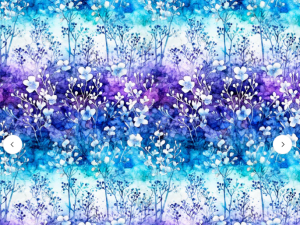 Decorative watercolor floral pattern in blue, purple, and white