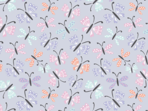Colorful butterflies scattered on a lavender background, forming a repeating pattern.