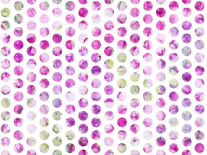 Decorative pattern of pink and purple marble circles on a white background.