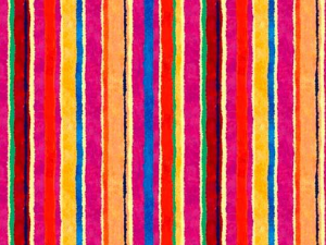 Vertical multicolored striped fabric pattern with red, pink, orange, yellow, green, and blue stripes.