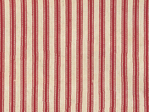 Beige fabric with evenly spaced vertical burgundy stripes and a woven texture.