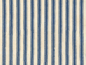 Beige woven fabric with vertical navy stripes alternating at regular intervals.